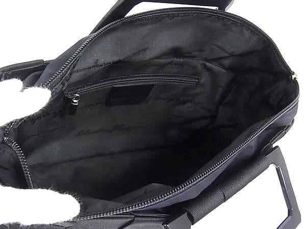 SALVATORE FERRAGAMO フェラガモ トートバッグ イントレチャート プラスチックハンドル 2WAY ハンドバッグ 21 0288 ブラック系 ナイロンキャンバス レディース ショルダーバッグ 美品