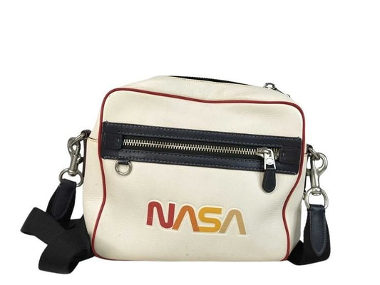 COACH コーチ ショルダーバッグ NASA コラボ 11114 チョーク マルチカラー系 グレインレザー メンズ シルバー金具 美品