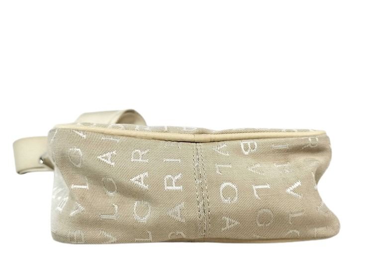 BVLGARI ブルガリ ショルダーバッグ ロゴマニア 26505 ベージュ系 キャンバス×レザー レディース シルバー金具 美品