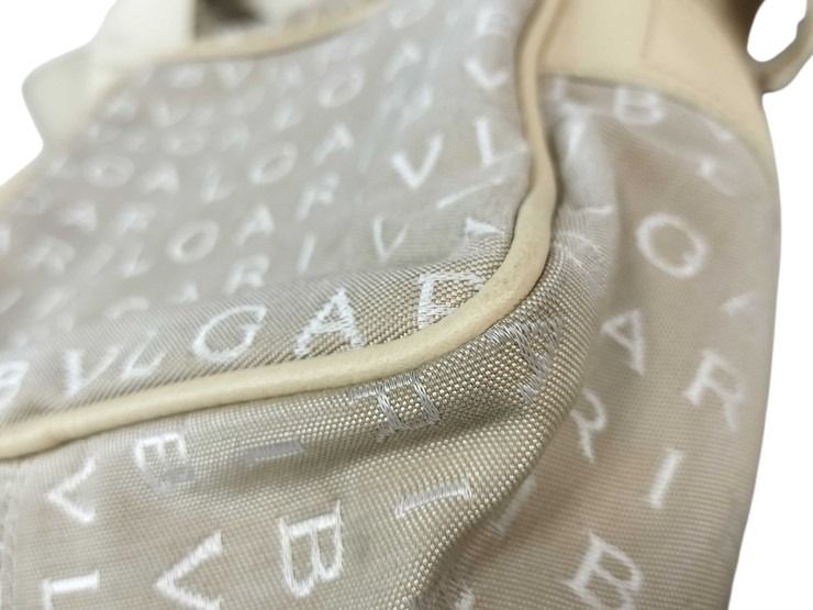 BVLGARI ブルガリ ショルダーバッグ ロゴマニア 26505 ベージュ系 キャンバス×レザー レディース シルバー金具 美品