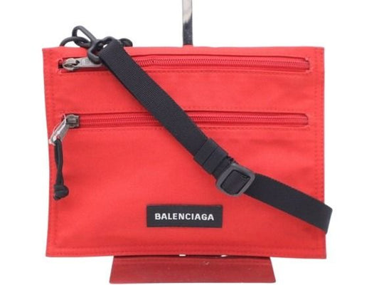 BALENCIAGA バレンシアガ ショルダーバッグ エクスプローラー フラットポーチ 618379 レッド系 ナイロンキャンバス メンズ サコッシュ 2WAY 美品