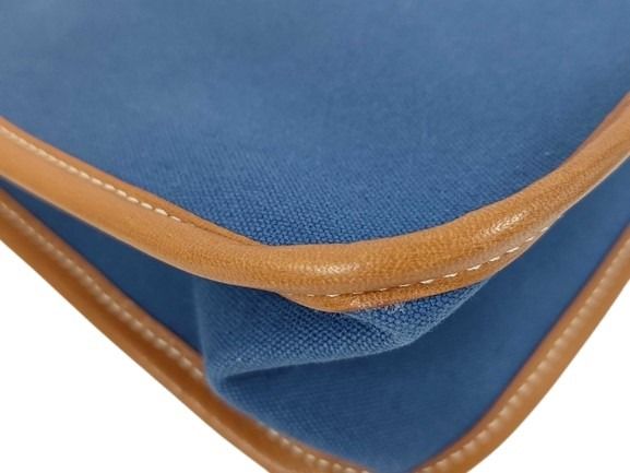HERMES エルメス ポーチ カマイユ ネイビー系 ブラウン系 キャンバス×レザー ユニセックス シルバー金具 美品