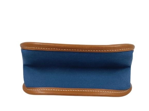 HERMES エルメス ポーチ カマイユ ネイビー系 ブラウン系 キャンバス×レザー ユニセックス シルバー金具 美品