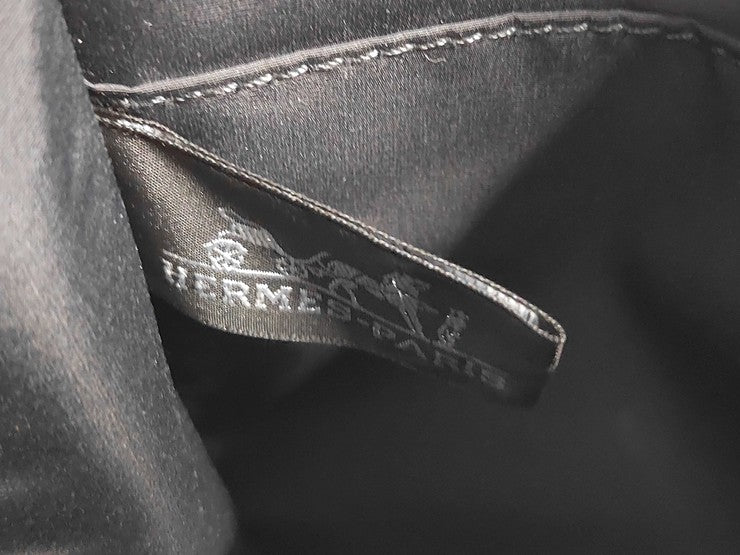 HERMES エルメス ポーチ カマイユ ネイビー系 ブラウン系 キャンバス×レザー ユニセックス シルバー金具 美品