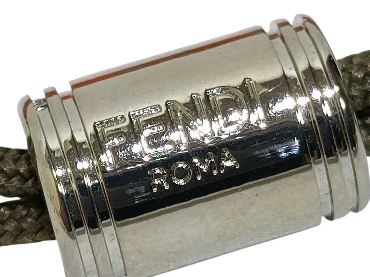 FENDI フェンディ ブレスレット シグネチャー ブレスレット 7AJ658 オレンジ シルバー カーキ系 ビーズ ファブリック メタル メンズ 美品