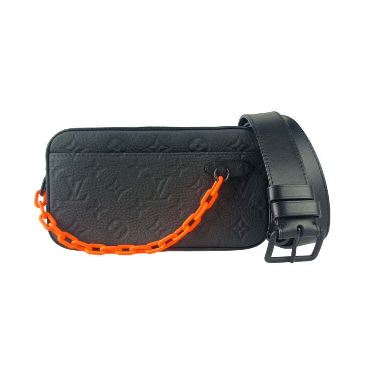 LOUIS VUITTON ルイヴィトン ボディバッグ ポシェットヴォルガ M53550 ブラック オレンジ系 トリヨンレザー ユニセックス モノグラム ウエストバッグ 美品