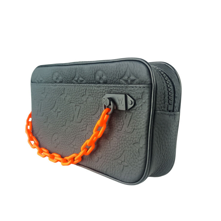 LOUIS VUITTON ルイヴィトン ボディバッグ ポシェットヴォルガ M53550 ブラック オレンジ系 トリヨンレザー ユニセックス モノグラム ウエストバッグ 美品