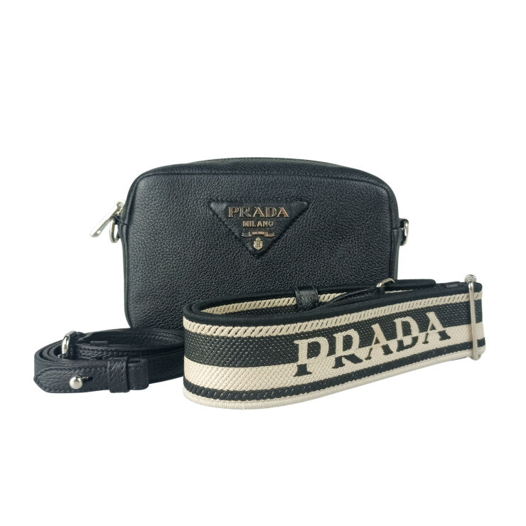 PRADA プラダ ショルダーバッグ 1BH192 ブラック系 ヴィッテロダイノソフトレザー ユニセックス 2WAY シルバー金具 美品