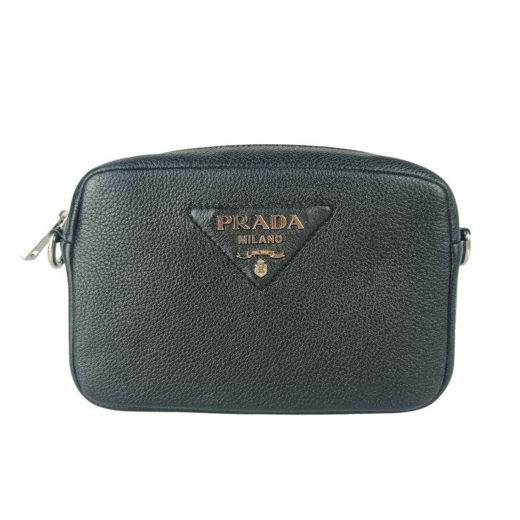 PRADA プラダ ショルダーバッグ 1BH192 ブラック系 ヴィッテロダイノソフトレザー ユニセックス 2WAY シルバー金具 美品