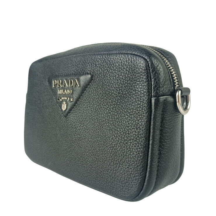 PRADA プラダ ショルダーバッグ 1BH192 ブラック系 ヴィッテロダイノソフトレザー ユニセックス 2WAY シルバー金具 美品