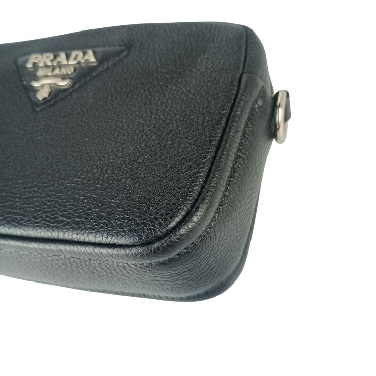 PRADA プラダ ショルダーバッグ 1BH192 ブラック系 ヴィッテロダイノソフトレザー ユニセックス 2WAY シルバー金具 美品