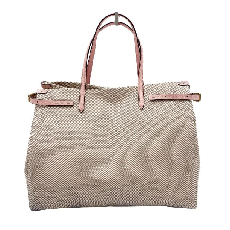 VALENTINO GARAVANI ヴァレンティノ ガラヴァーニ ハンドバッグ アンティーブ ミディアム ベージュ ピンク キャンバス レザー レディース 美品