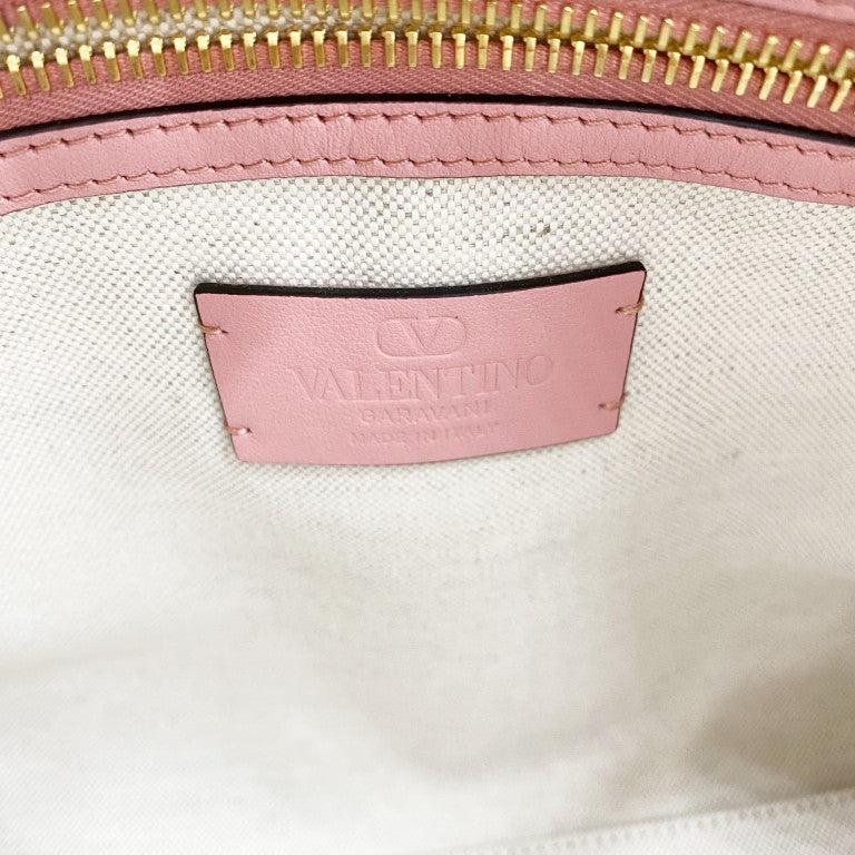 VALENTINO GARAVANI ヴァレンティノ ガラヴァーニ ハンドバッグ アンティーブ ミディアム ベージュ ピンク キャンバス レザー レディース 美品