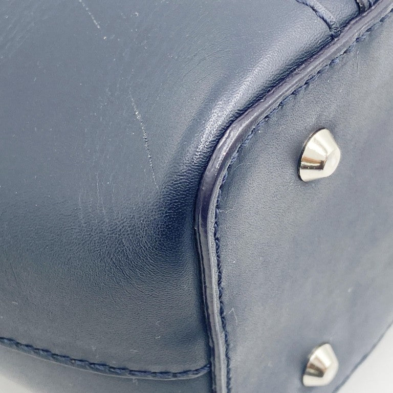 BURBERRY バーバリー ハンドバッグ ノバチェック ネイビー レザー レディース シルバー金具 美品