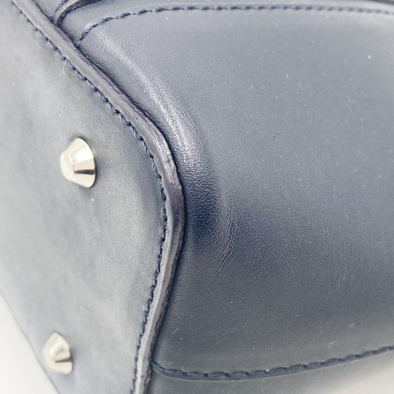 BURBERRY バーバリー ハンドバッグ ノバチェック ネイビー レザー レディース シルバー金具 美品