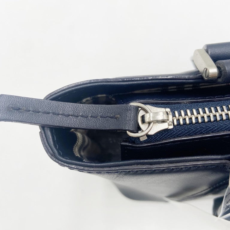 BURBERRY バーバリー ハンドバッグ ノバチェック ネイビー レザー レディース シルバー金具 美品