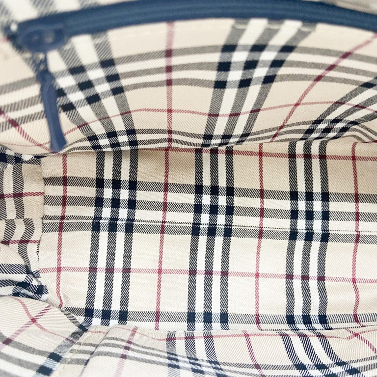 BURBERRY バーバリー ハンドバッグ ノバチェック ネイビー レザー レディース シルバー金具 美品