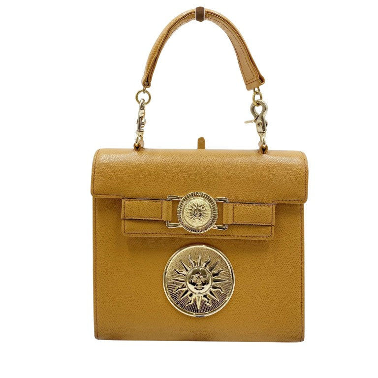 GIANNI VERSACE ヴェルサーチェ ハンドバッグ サンバースト キャメル レザー レディース 2WAY ゴールド金具