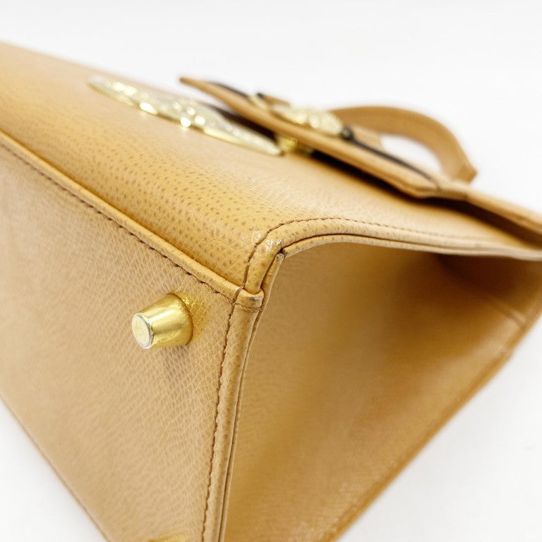 GIANNI VERSACE ヴェルサーチェ ハンドバッグ サンバースト キャメル レザー レディース 2WAY ゴールド金具