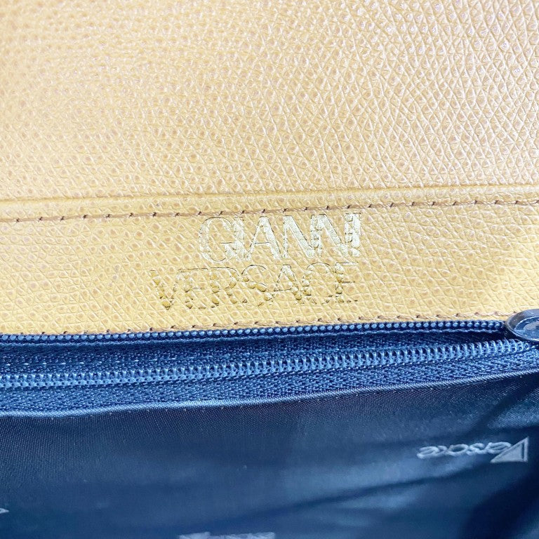 GIANNI VERSACE ヴェルサーチェ ハンドバッグ サンバースト キャメル レザー レディース 2WAY ゴールド金具