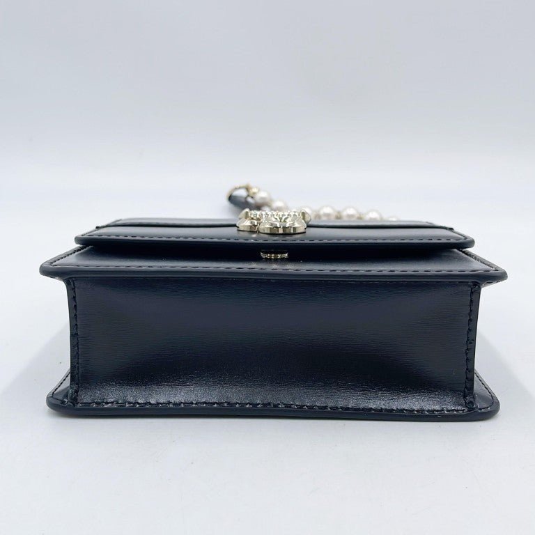 JIMMY CHOO ジミーチュウ ショルダーバッグ ヴァレンヌ ショルダーバッグ XS ブラック レザー レディース ラインストーン フェイクパール ゴールド金具 美品