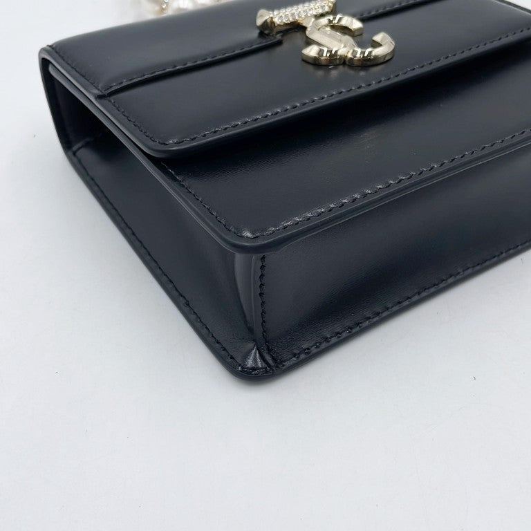 JIMMY CHOO ジミーチュウ ショルダーバッグ ヴァレンヌ ショルダーバッグ XS ブラック レザー レディース ラインストーン フェイクパール ゴールド金具 美品