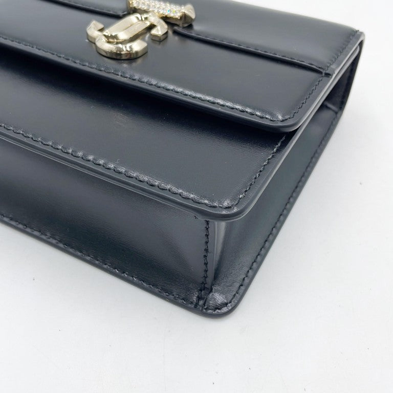 JIMMY CHOO ジミーチュウ ショルダーバッグ ヴァレンヌ ショルダーバッグ XS ブラック レザー レディース ラインストーン フェイクパール ゴールド金具 美品