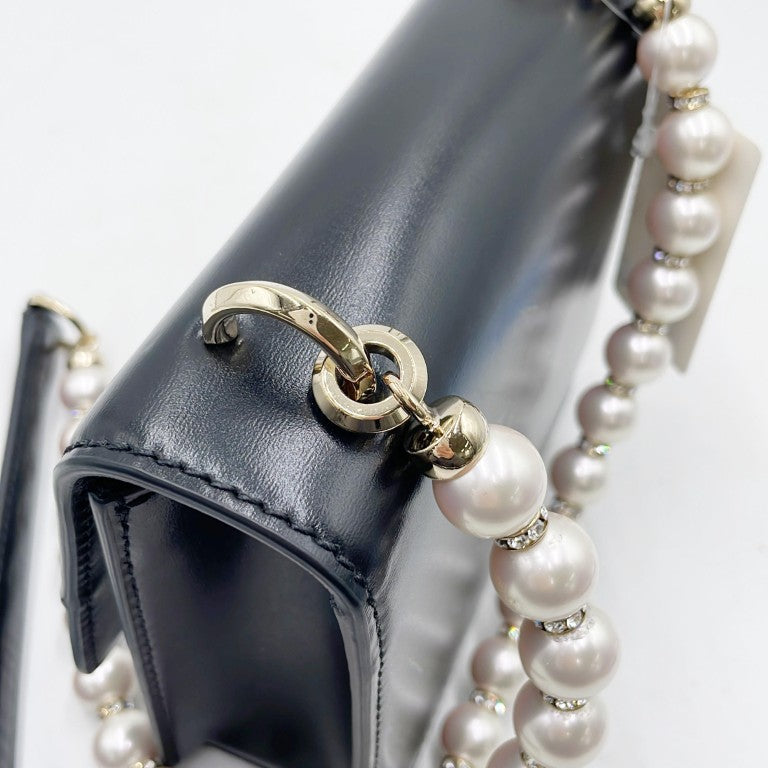 JIMMY CHOO ジミーチュウ ショルダーバッグ ヴァレンヌ ショルダーバッグ XS ブラック レザー レディース ラインストーン フェイクパール ゴールド金具 美品