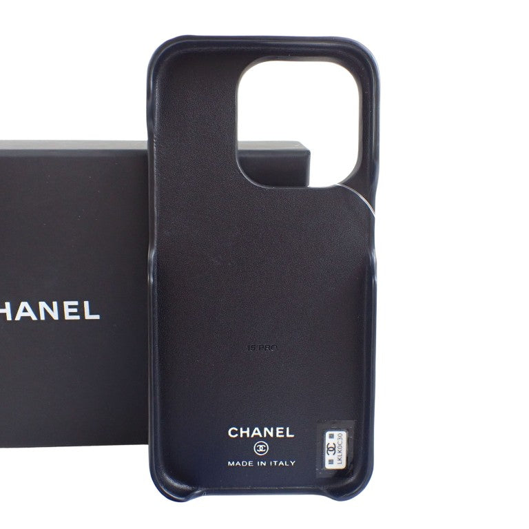 CHANEL シャネル スマートフォンケース マトラッセ iPhone15PRO用ケース AP4121 ブラック レザー ユニセックス ココマーク 美品