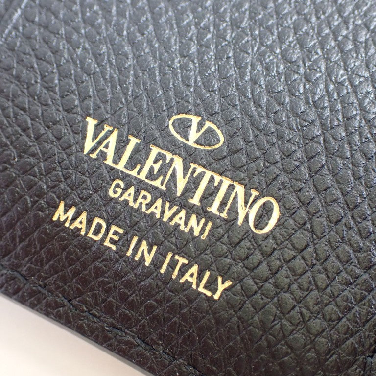 VALENTINO GARAVANI ヴァレンティノ ガラヴァーニ 財布 Vロゴ ブラック レザー ユニセックス 三つ折り財布 ゴールド金具 美品