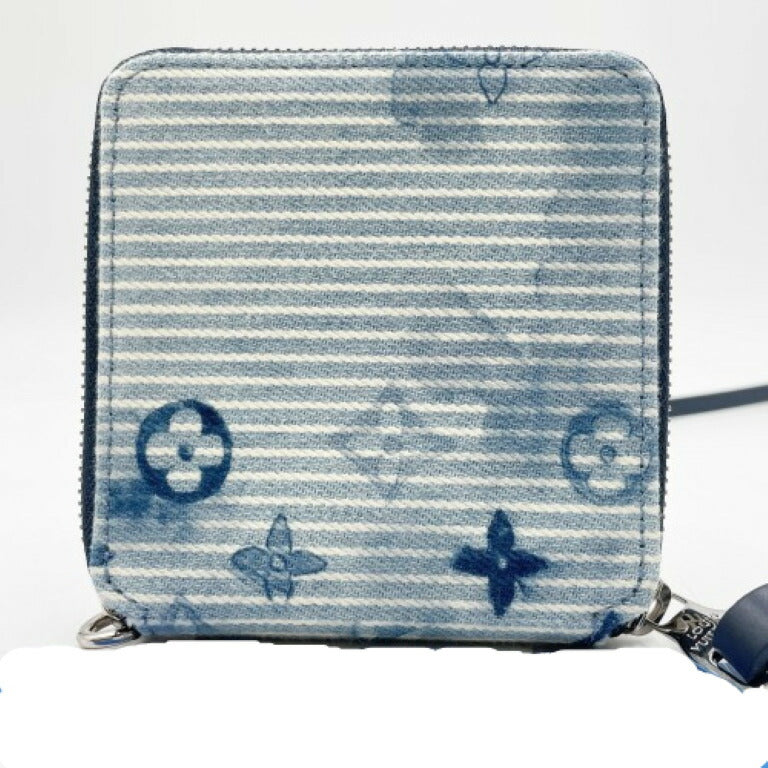 LOUIS VUITTON ルイヴィトン 財布 ジッピー･コンパクトウォレット M80461 ブルー系 モノグラムウォーターカラー メンズ ラウンドファスナー 二つ折り財布 シルバー金具 美品