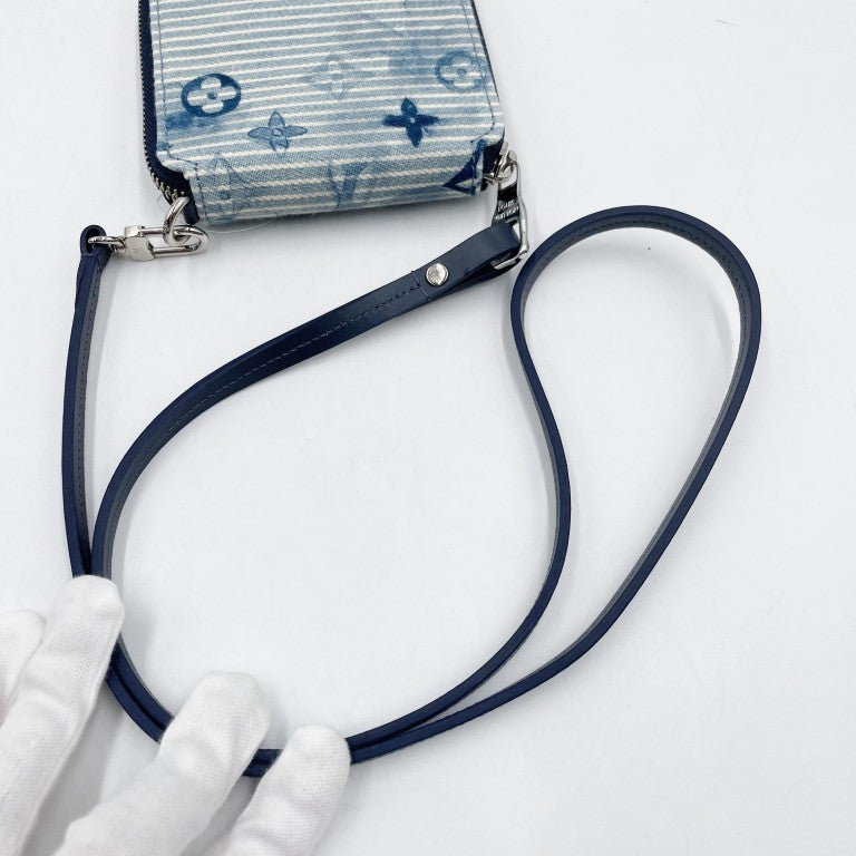 LOUIS VUITTON ルイヴィトン 財布 ジッピー･コンパクトウォレット M80461 ブルー系 モノグラムウォーターカラー メンズ ラウンドファスナー 二つ折り財布 シルバー金具 美品