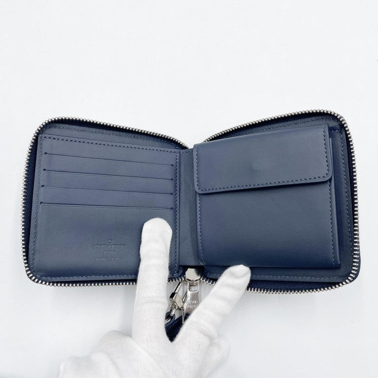 LOUIS VUITTON ルイヴィトン 財布 ジッピー･コンパクトウォレット M80461 ブルー系 モノグラムウォーターカラー メンズ ラウンドファスナー 二つ折り財布 シルバー金具 美品