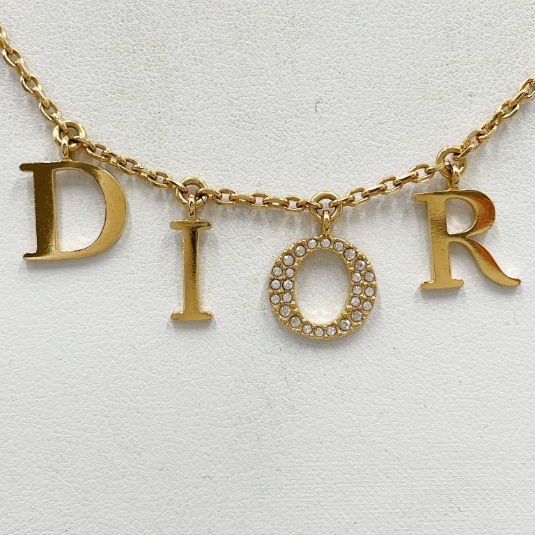 Christian Dior クリスチャン ディオール ネックレス Dio(r)evolution ゴールド メタル レディース ラインストーン ロゴ 美品