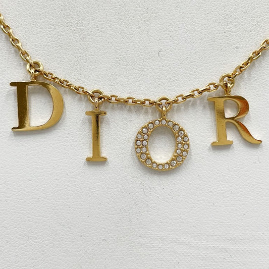 Christian Dior クリスチャン ディオール ネックレス Dio(r)evolution ゴールド メタル レディース ラインストーン ロゴ 美品