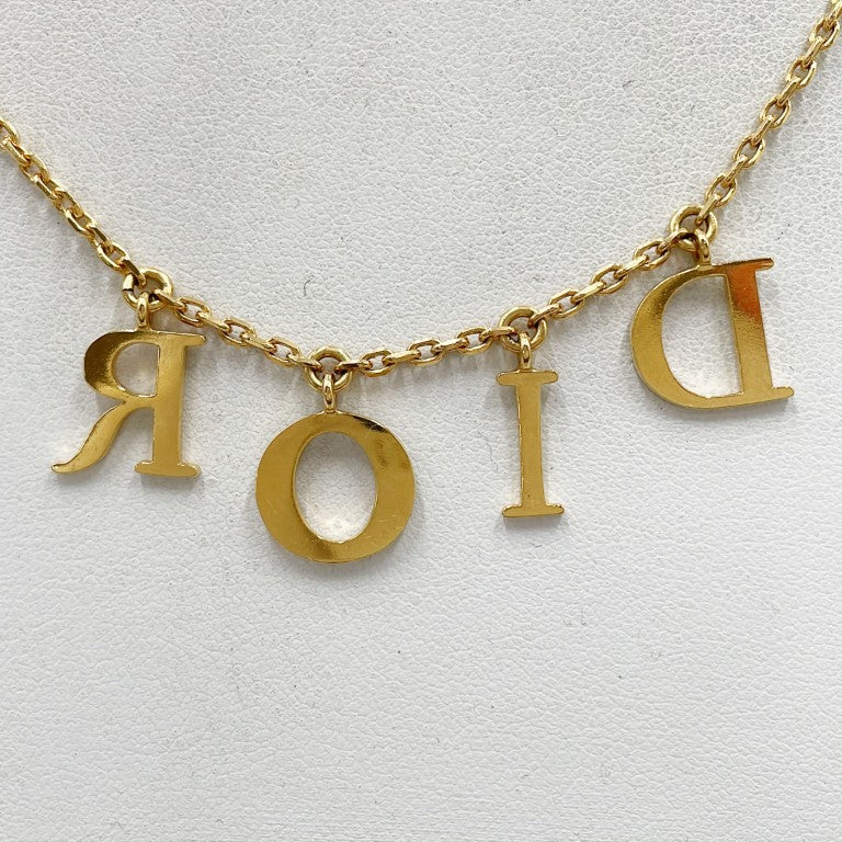Christian Dior クリスチャン ディオール ネックレス Dio(r)evolution ゴールド メタル レディース ラインストーン ロゴ 美品