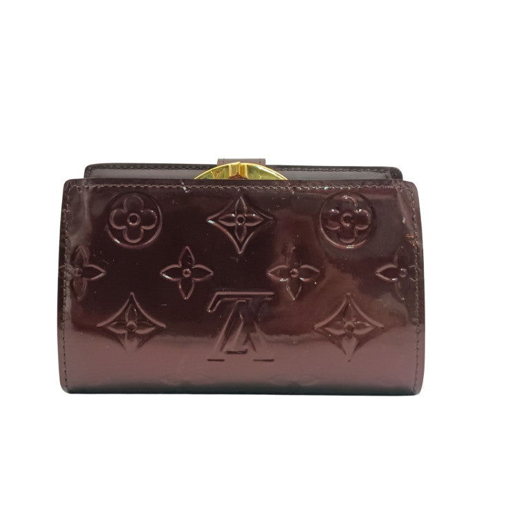 LOUIS VUITTON ルイヴィトン 二つ折り財布 モノグラム ヴェルニ ポルトフォイユ ヴィエノワ M93521 アマラント パテントレザー レディース がま口 超美品