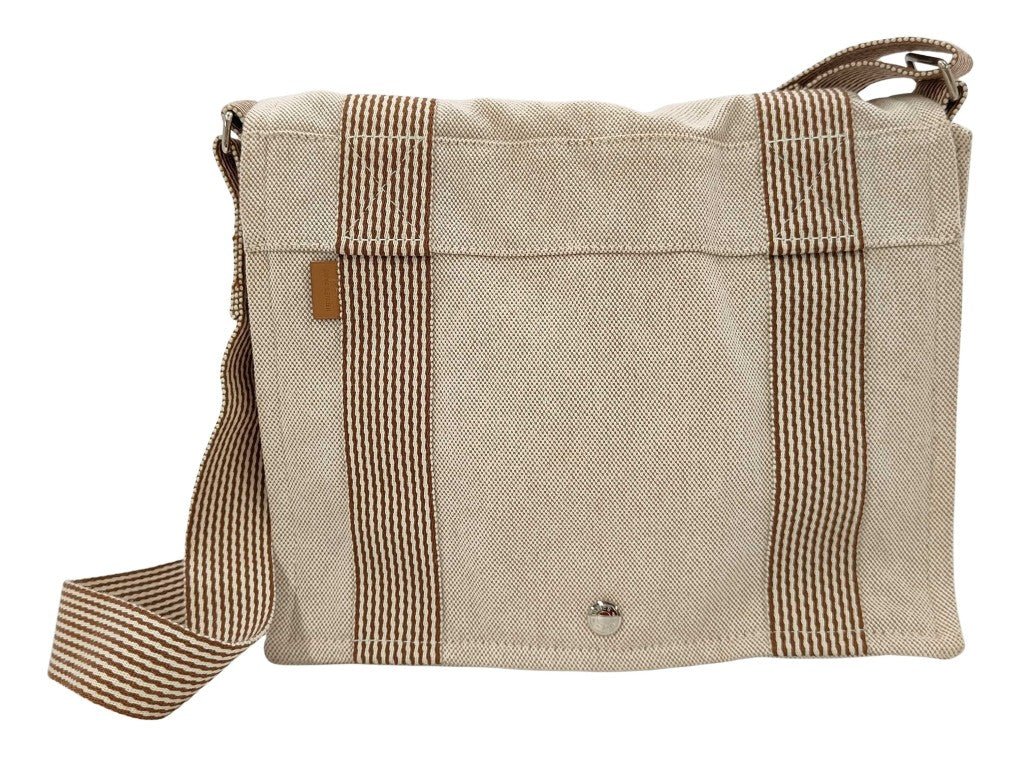 HERMES エルメス ショルダーバッグ ニューフールトゥ バサスPM ブラウン系 キャンバス レザー ユニセックス シルバー金具