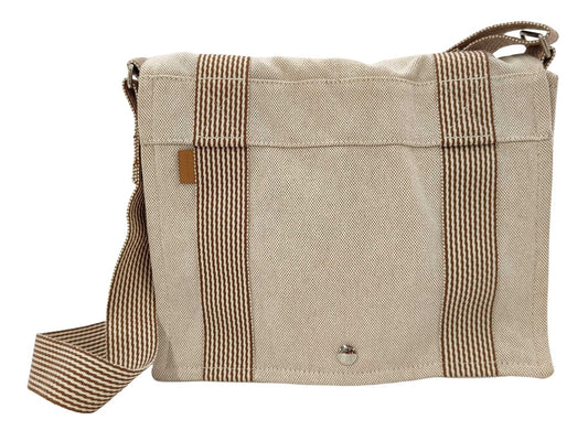HERMES エルメス ショルダーバッグ ニューフールトゥ バサスPM ブラウン系 キャンバス レザー ユニセックス シルバー金具