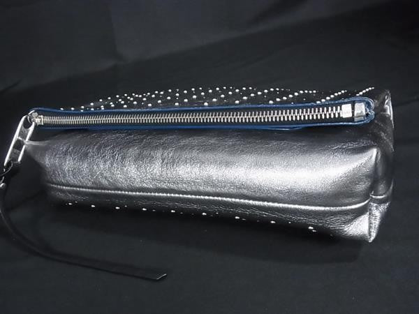 JIMMY CHOO ジミーチュウ クラッチバッグ シルバー系 レザー レディース スタッズ 二つ折りバッグ 美品