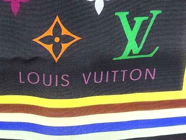 LOUIS VUITTON ルイヴィトン ハンカチーフ モノグラム ブラック マルチカラー系 シルク100% レディース ミニスカーフ 超美品