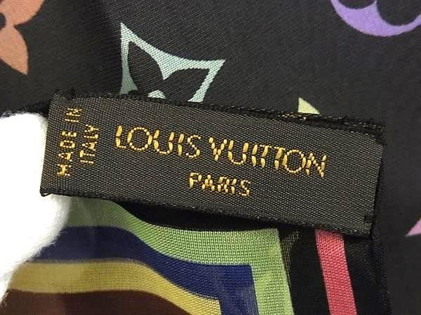 LOUIS VUITTON ルイヴィトン ハンカチーフ モノグラム ブラック マルチカラー系 シルク100% レディース ミニスカーフ 超美品