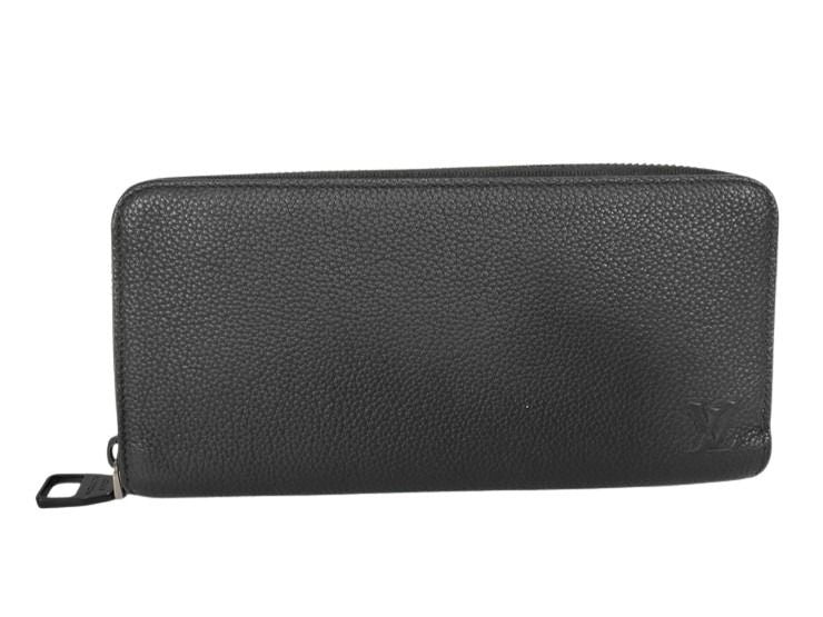 LOUIS VUITTON ルイヴィトン 長財布 LV アエログラム ジッピー ウォレット ホリゾンタル M25959 ブラック系 カーフレザー メンズ ラウンドファスナー ブラック金具 美品