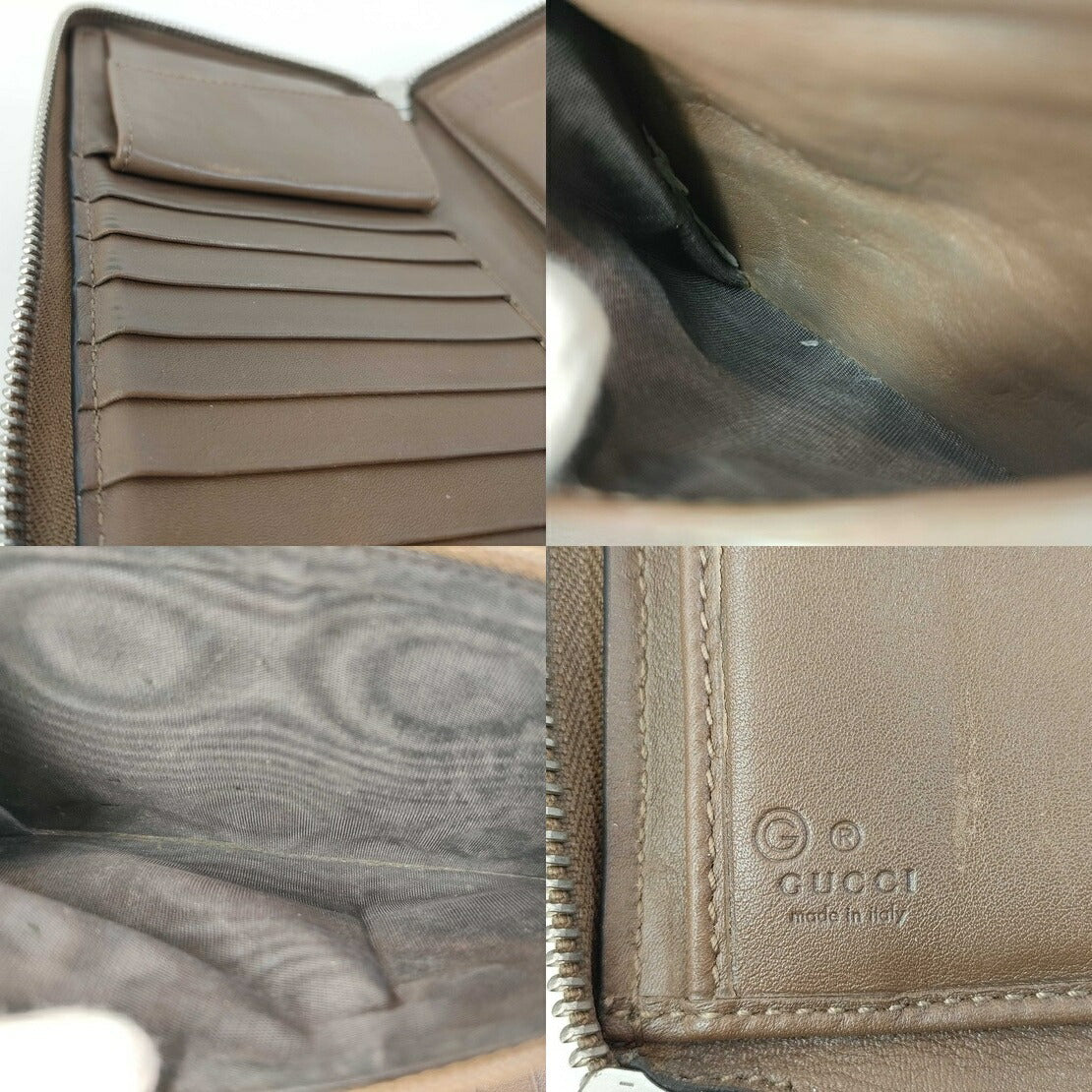 GUCCI グッチ 長財布 マイクログッチシマ トラベルドキュメントケース 391465 ブラウン系 レザー ユニセックス ラウンドファスナー オーガナイザー シルバー金具 美品