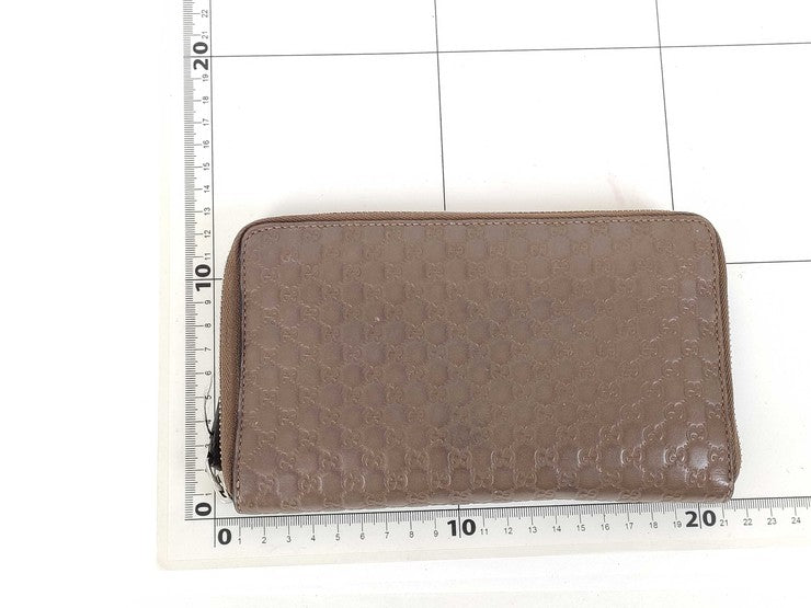 GUCCI グッチ 長財布 マイクログッチシマ トラベルドキュメントケース 391465 ブラウン系 レザー ユニセックス ラウンドファスナー オーガナイザー シルバー金具 美品