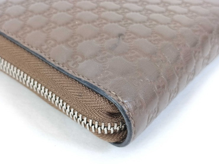 GUCCI グッチ 長財布 マイクログッチシマ トラベルドキュメントケース 391465 ブラウン系 レザー ユニセックス ラウンドファスナー オーガナイザー シルバー金具 美品