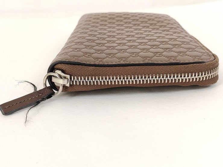 GUCCI グッチ 長財布 マイクログッチシマ トラベルドキュメントケース 391465 ブラウン系 レザー ユニセックス ラウンドファスナー オーガナイザー シルバー金具 美品