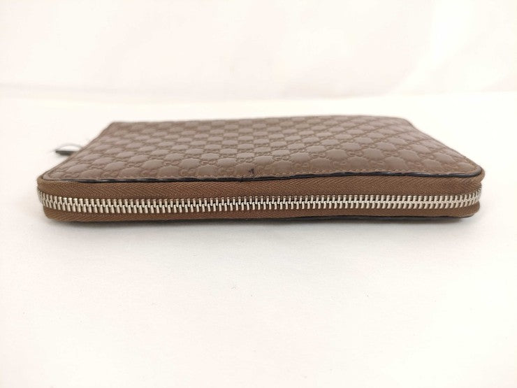 GUCCI グッチ 長財布 マイクログッチシマ トラベルドキュメントケース 391465 ブラウン系 レザー ユニセックス ラウンドファスナー オーガナイザー シルバー金具 美品