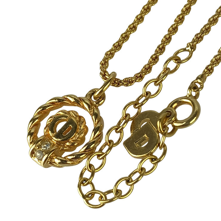 Christian Dior クリスチャンディオール ネックレス CDロゴ ゴールド系 メタル ラインストーン レディース 美品