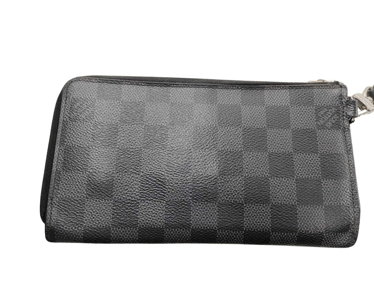 LOUIS VUITTON ルイヴィトン 長財布 ダミエ グラフィット ジッピー ドラゴンヌ N60379 ブラツク系 PVC レザー メンズ L字ファスナー リストレット シルバー金具 美品